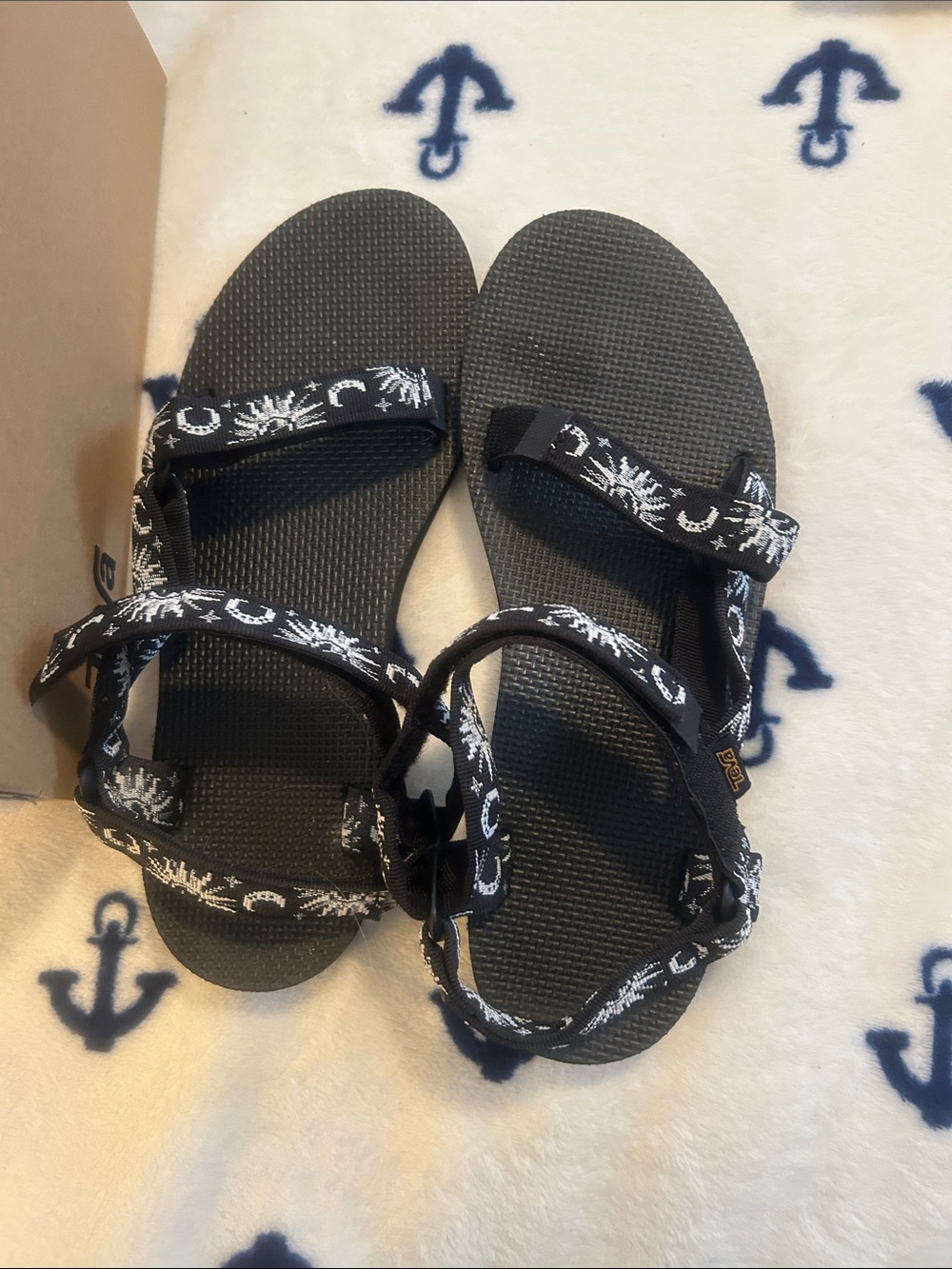 Teva Black Sandals with White Patterned Straps